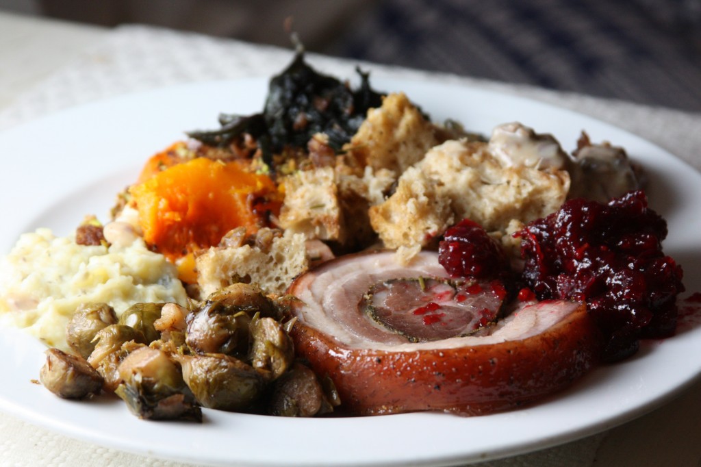 Thanksgiving plate full of food